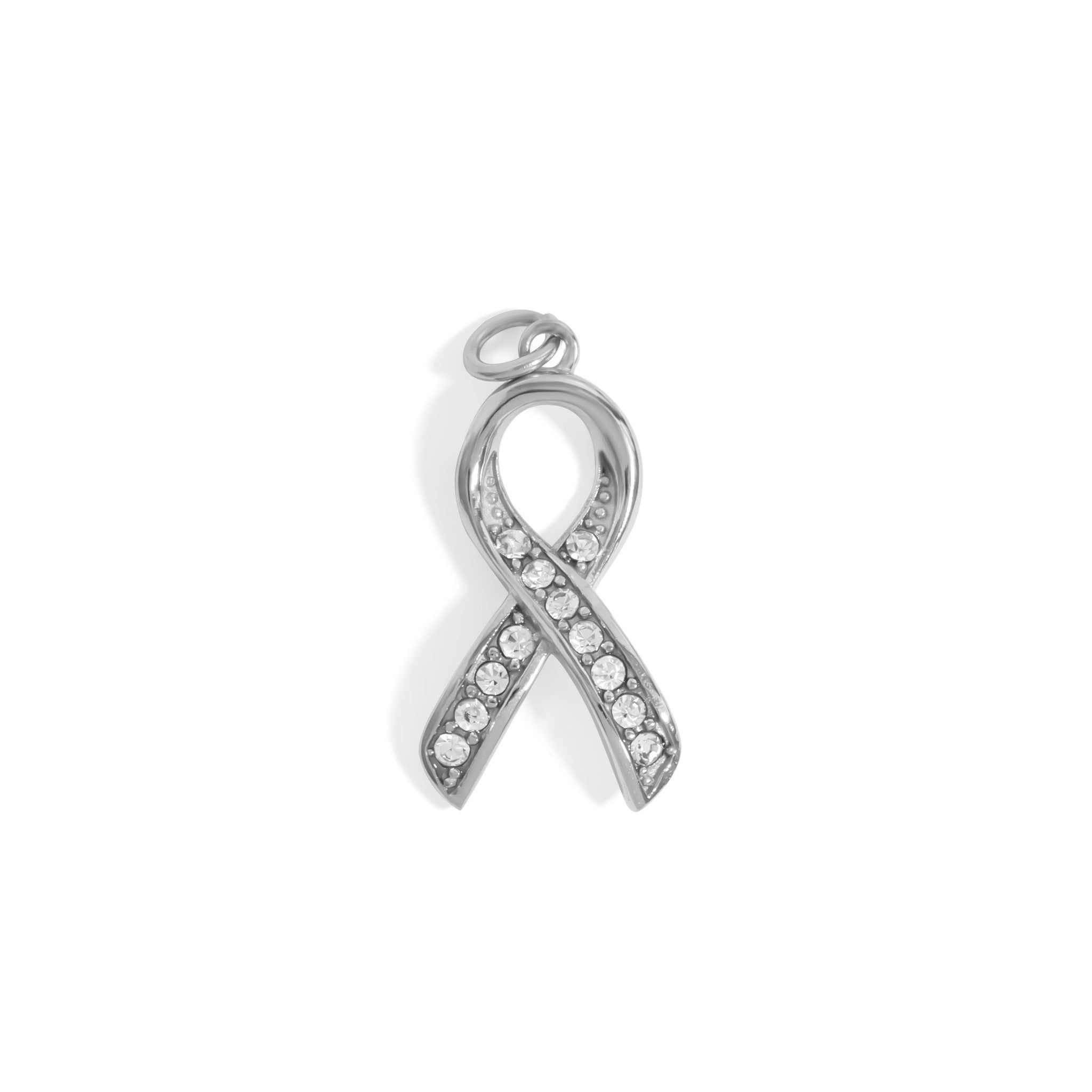 18K Gold PVD Stainless Steel Cancer Ribbon with Stones