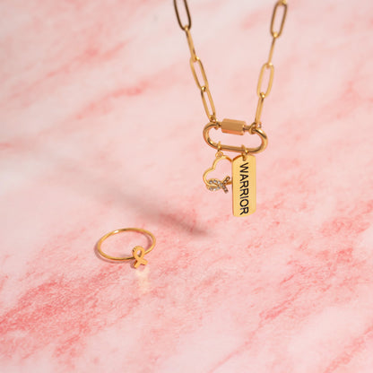 18K Gold PVD Cancer Ribbon Stacking Ring