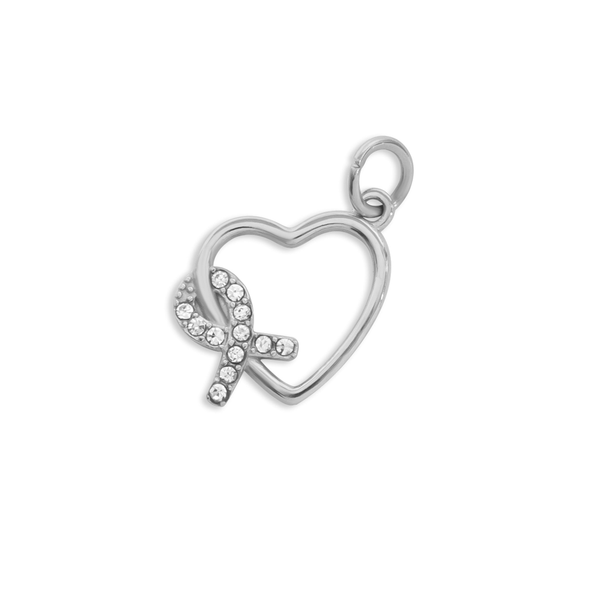 18K Gold PVD Stainless Steel Heart Ribbon with Stones Charm