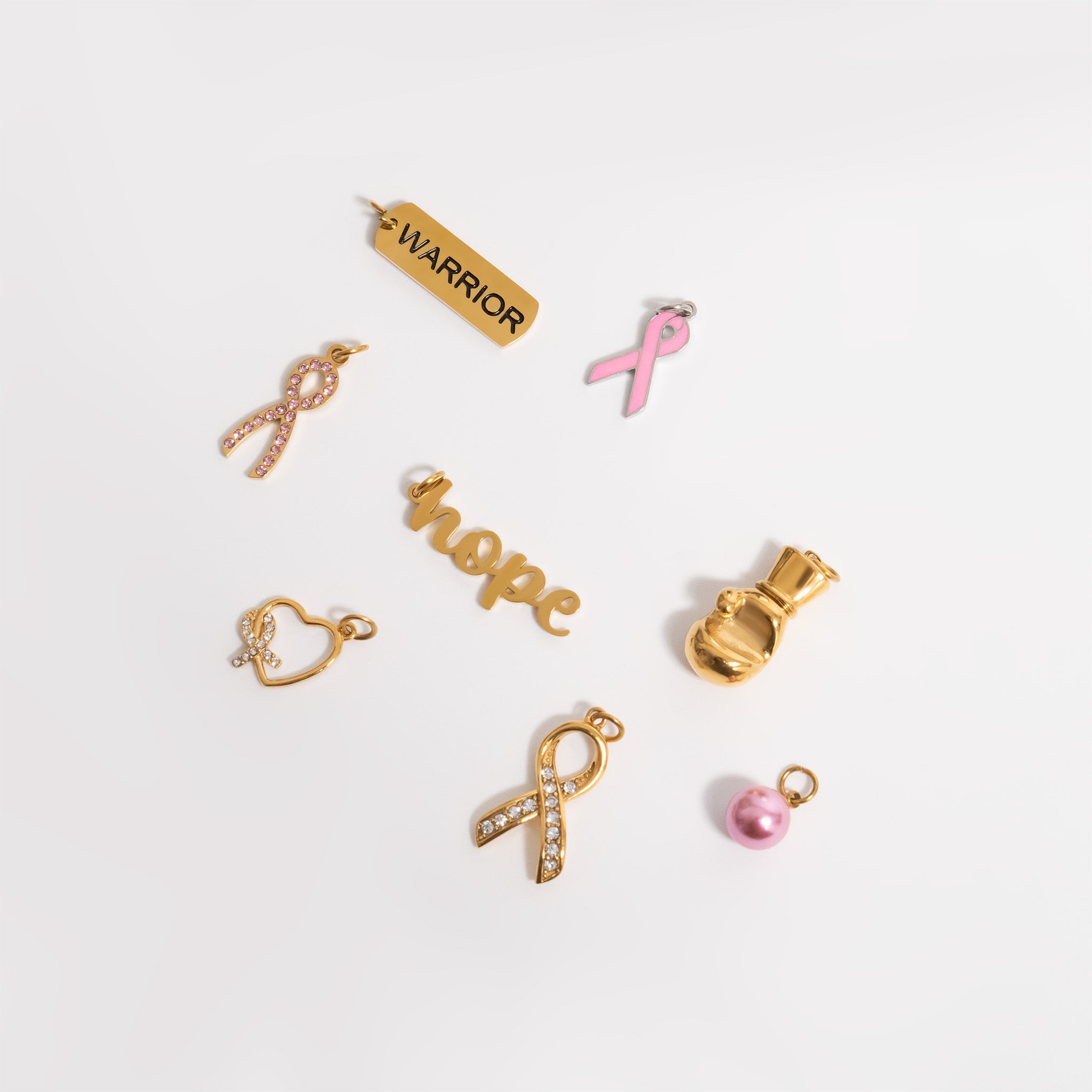 18K Gold PVD Stainless Steel Cancer Ribbon Charm