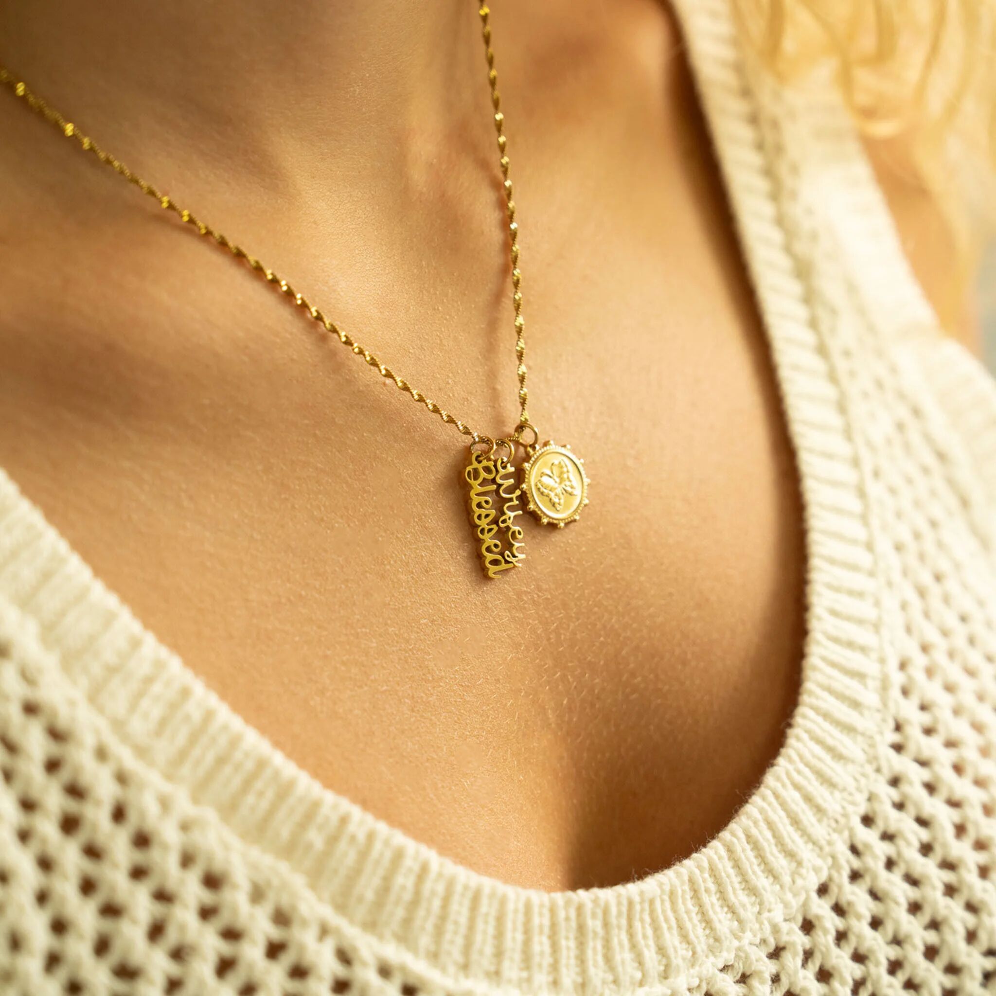 18K Gold PVD Stainless Steel Blessings Charm Set