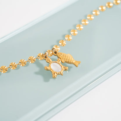 18K Gold PVD Stainless Steel Mother Of Pearl Turtle Charm