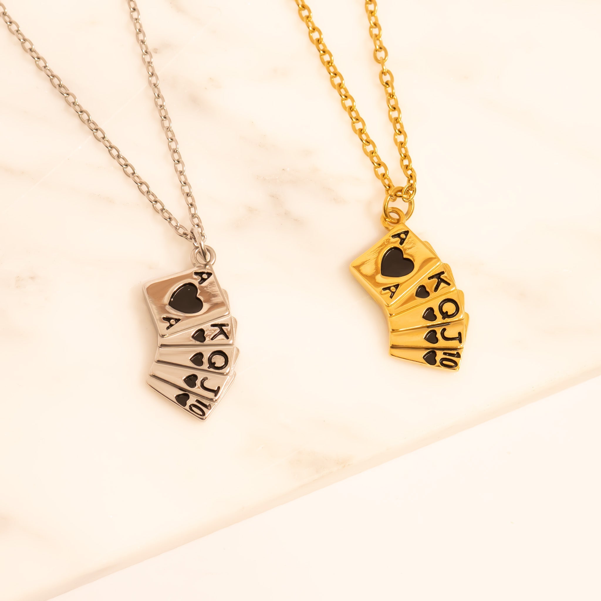 18K Gold PVD Stainless Steel Playing Cards Charm