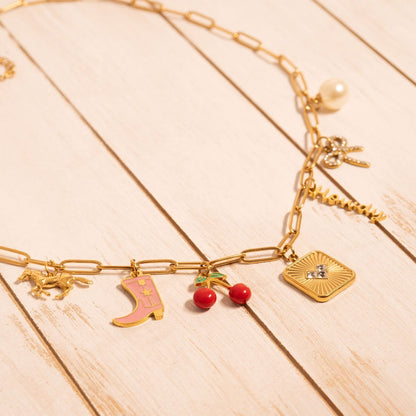 18K Gold PVD Stainless Steel Stone Heart Pendant