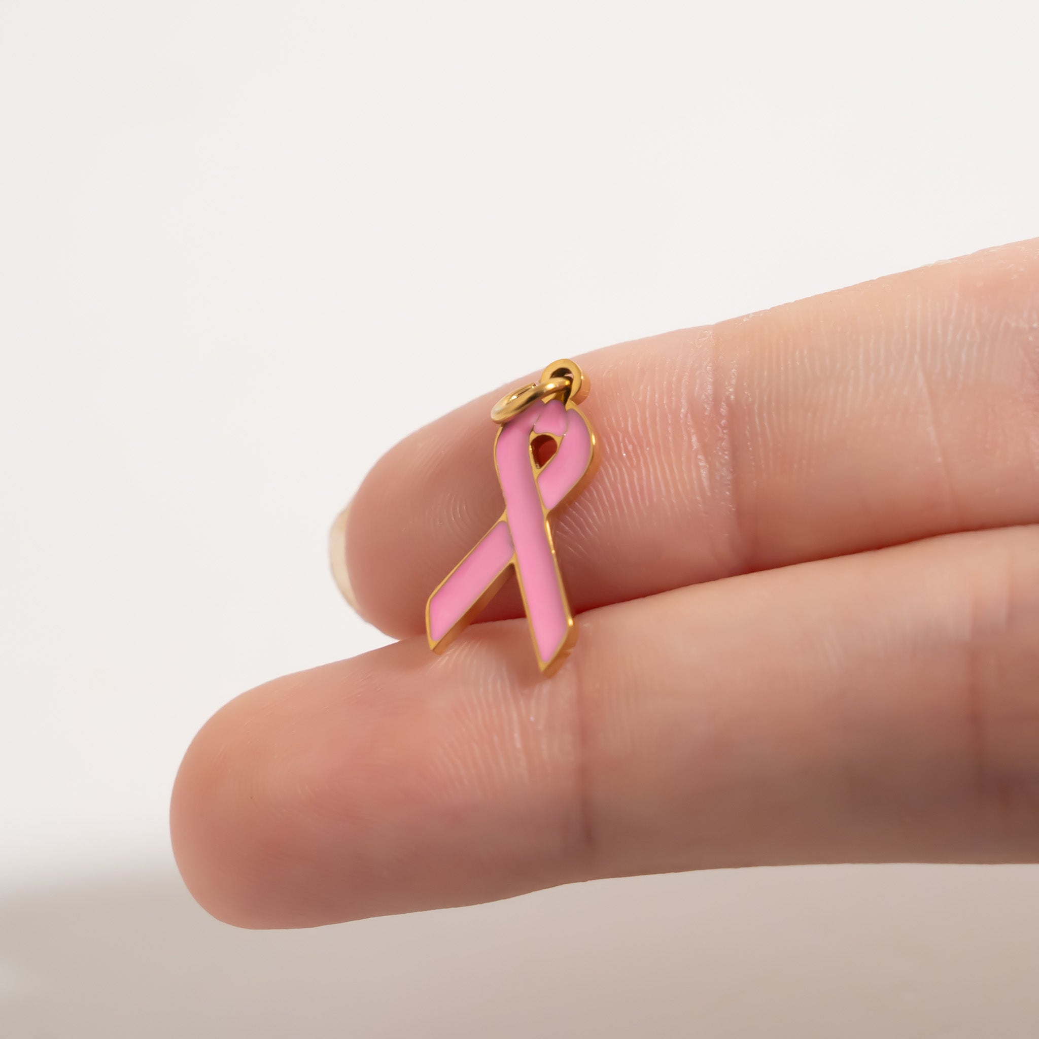 18K Gold PVD Stainless Steel Cancer Ribbon Charm