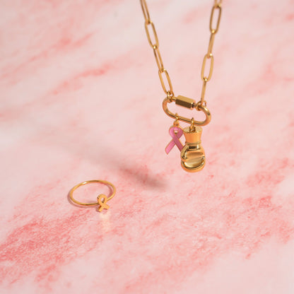 18K Gold PVD Stainless Steel Cancer Ribbon Charm