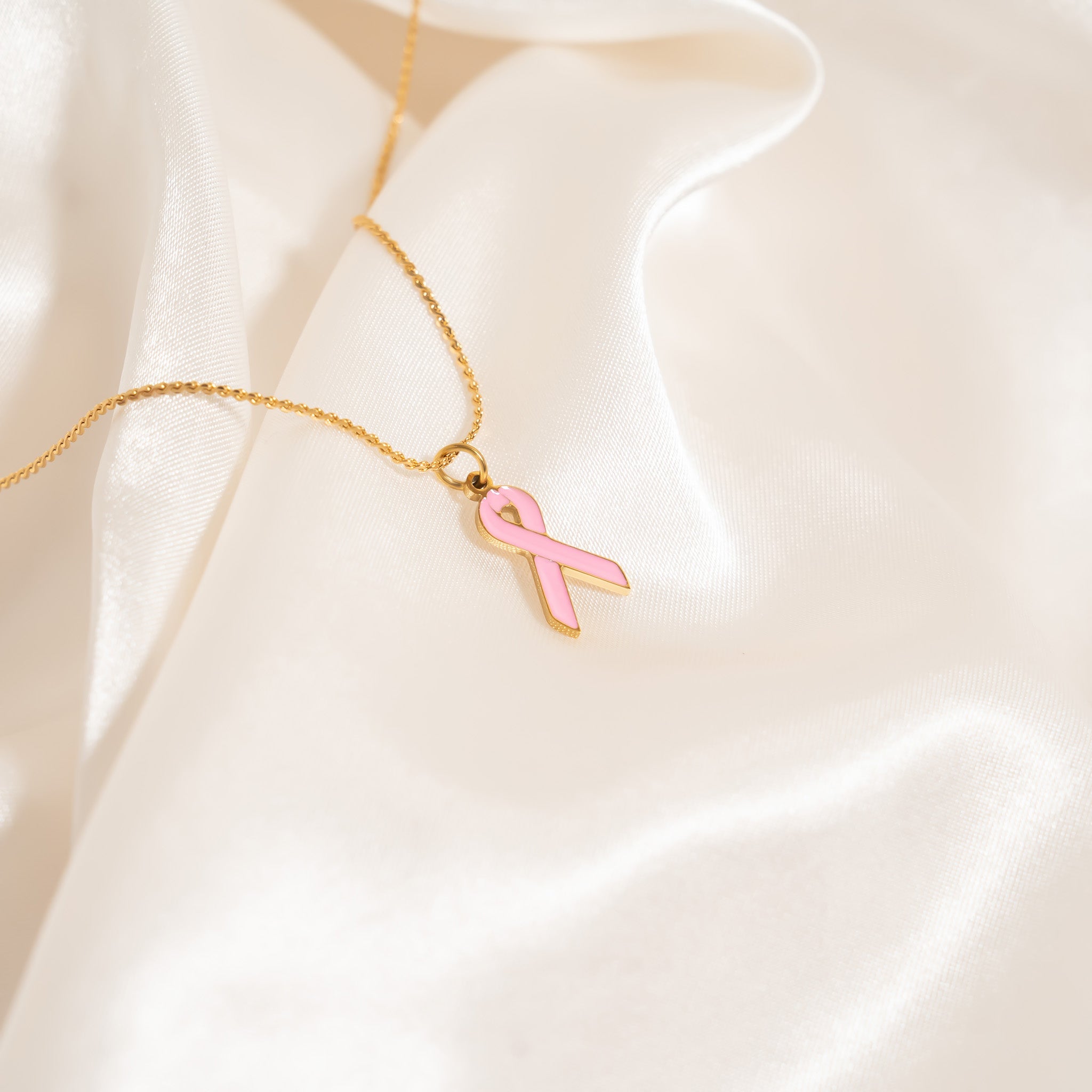 18K Gold PVD Stainless Steel Cancer Ribbon Charm