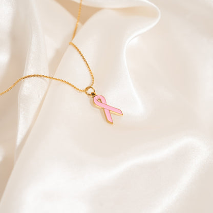 18K Gold PVD Stainless Steel Cancer Ribbon Charm