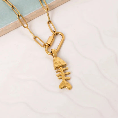 18K Gold PVD Stainless Steel Fish Bone Charm