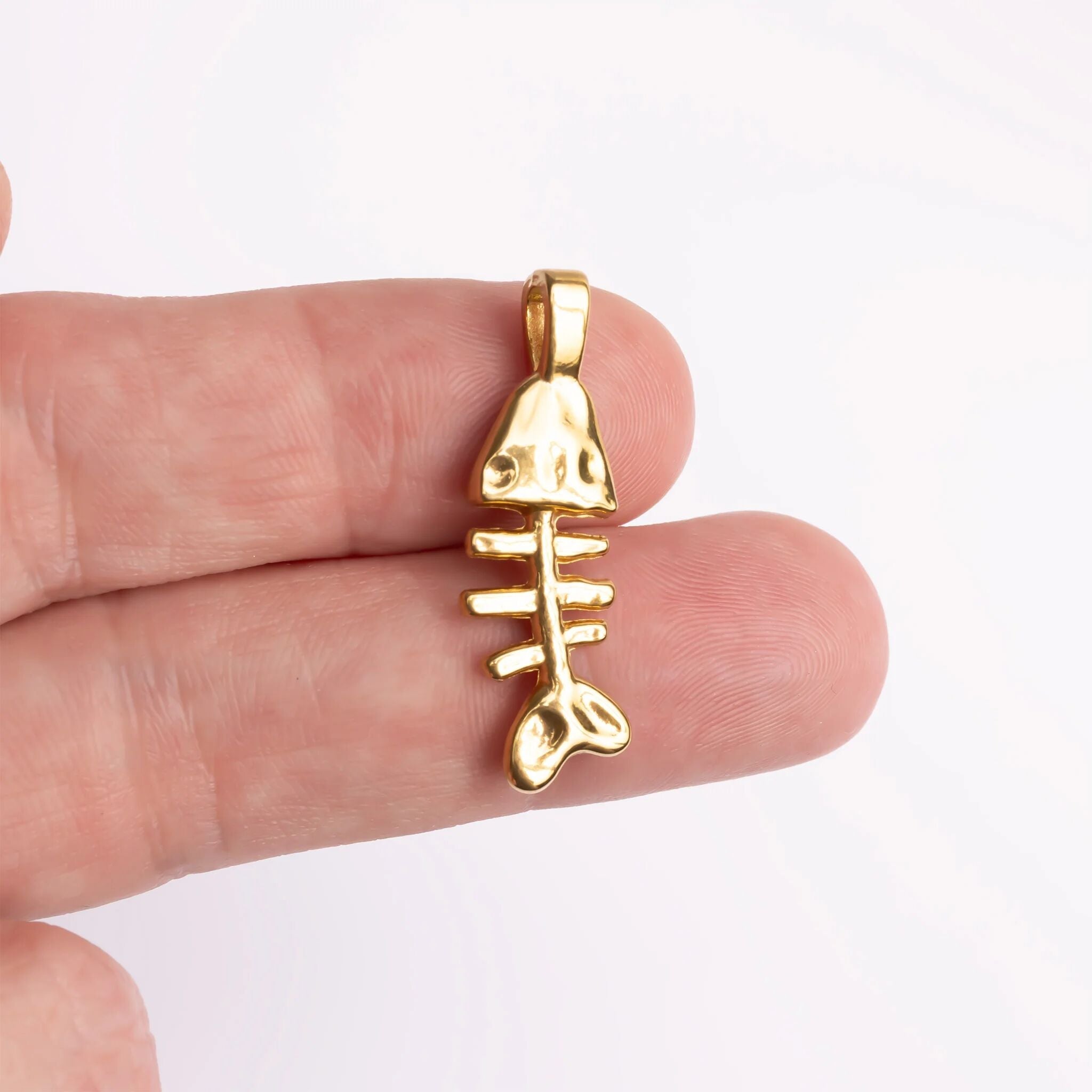 18K Gold PVD Stainless Steel Fish Bone Charm