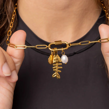 18K Gold PVD Stainless Steel Fish Bone Charm