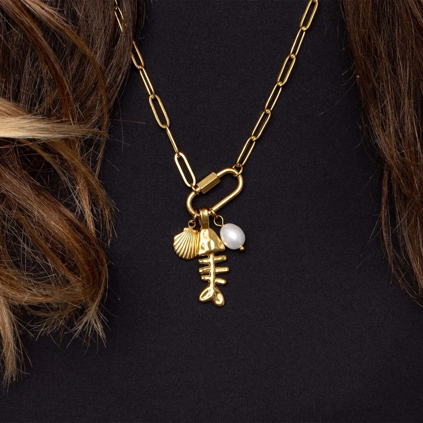 18K Gold PVD Stainless Steel Fish Bone Charm