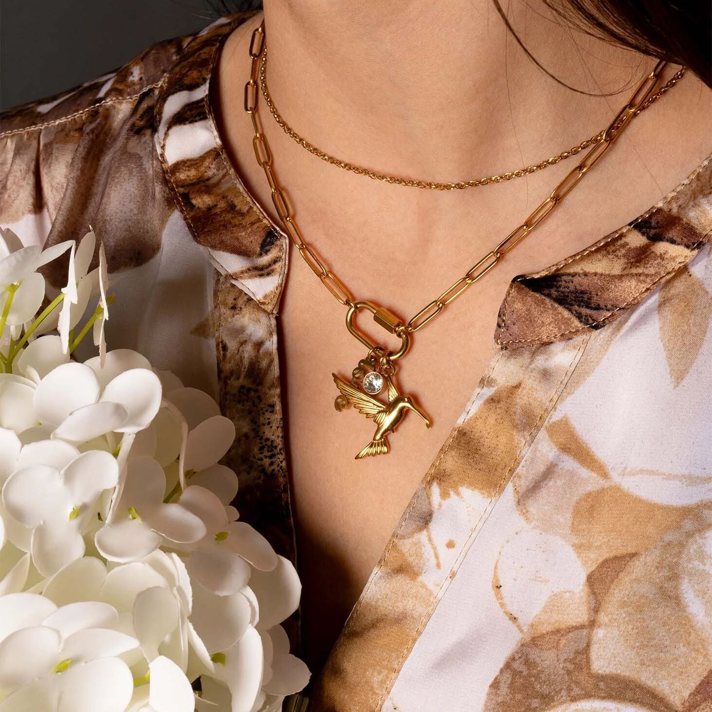 18K Gold PVD Stainless Steel Humming Bird Charm