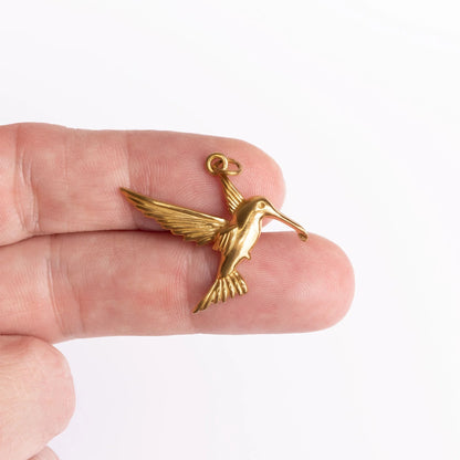 18K Gold PVD Stainless Steel Humming Bird Charm