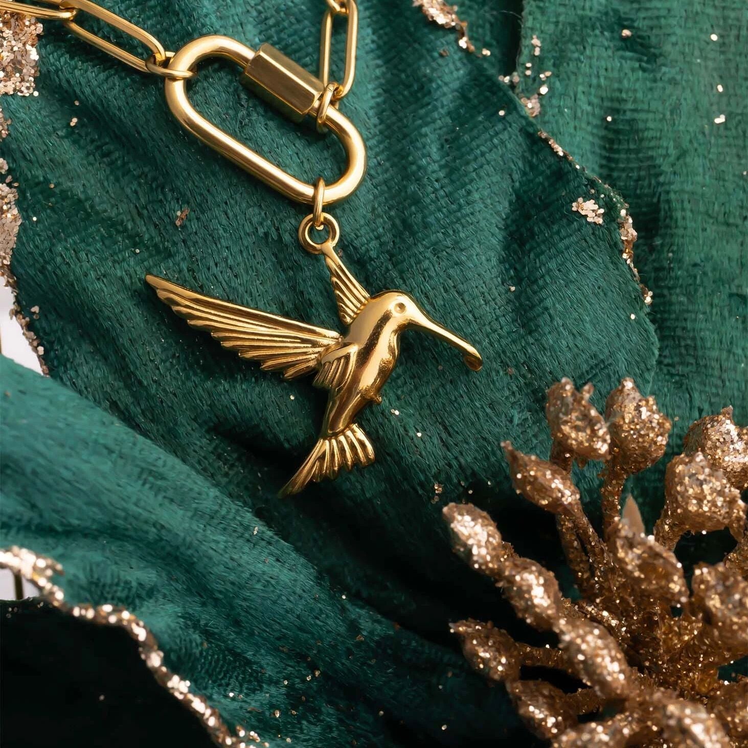 18K Gold PVD Stainless Steel Humming Bird Charm