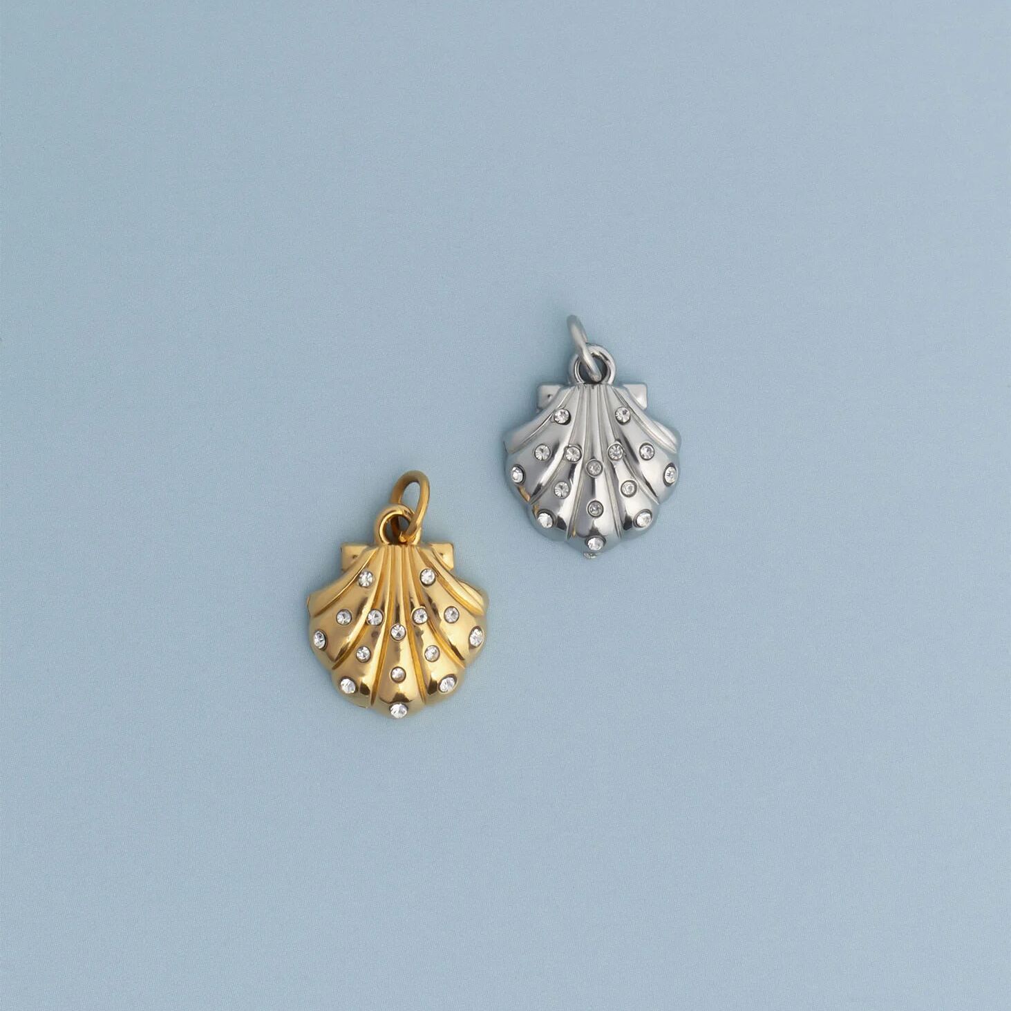 18K Gold PVD Stainless Steel Shell with Stones Charm