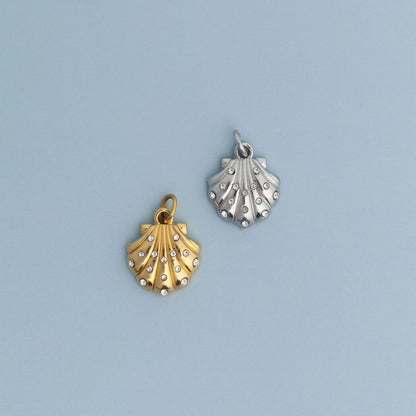 18K Gold PVD Stainless Steel Shell with Stones Charm