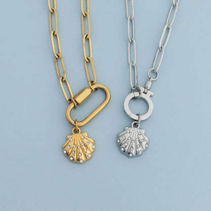 18K Gold PVD Stainless Steel Shell with Stones Charm