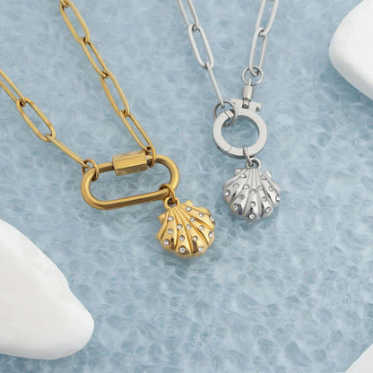 18K Gold PVD Stainless Steel Shell with Stones Charm