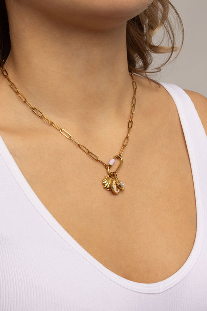 18K Gold PVD Stainless Steel Shell with Stones Charm