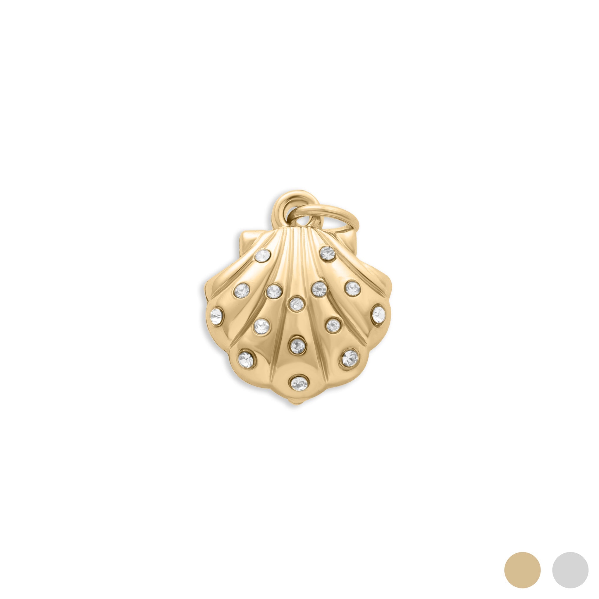 18K Gold PVD Stainless Steel Shell with Stones Charm