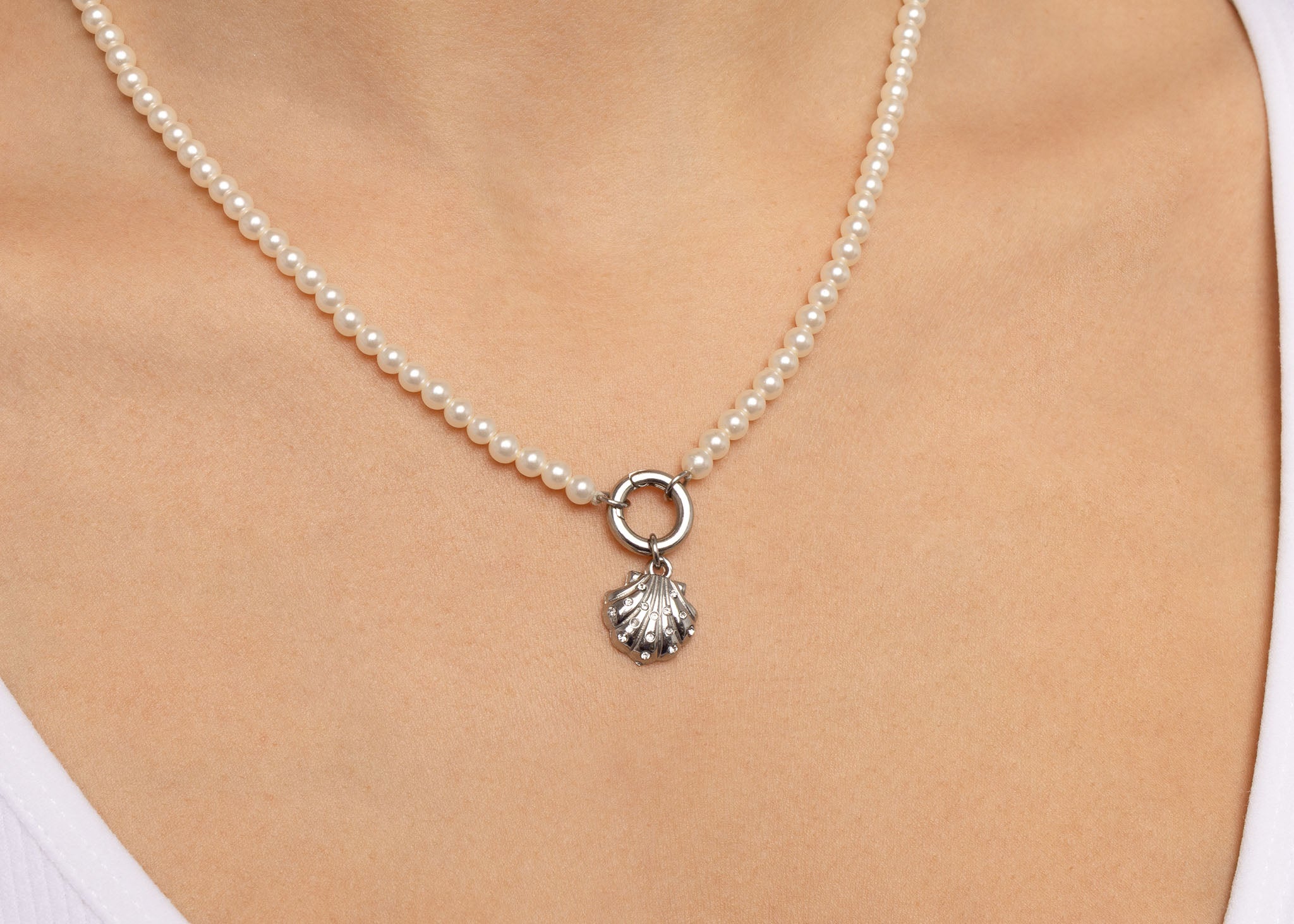 18K Gold PVD Stainless Steel Shell with Stones Charm