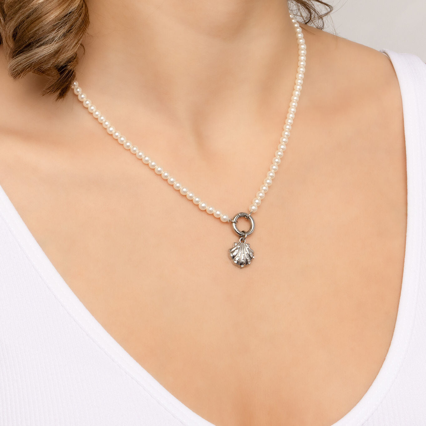 18K Gold PVD Stainless Steel Shell with Stones Charm