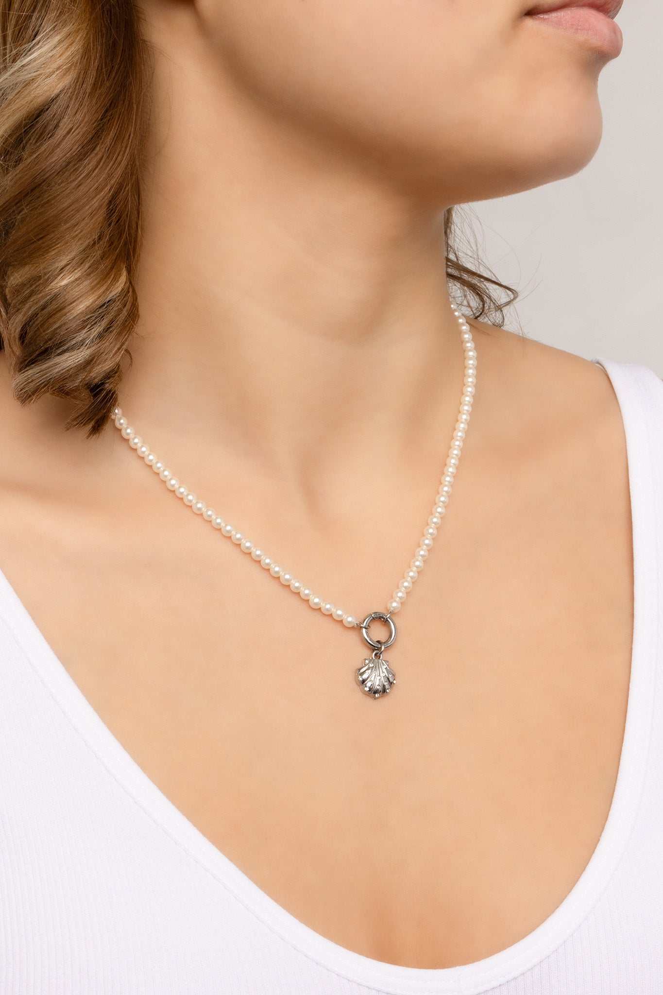 18K Gold PVD Stainless Steel Shell with Stones Charm