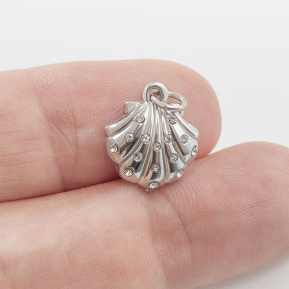 18K Gold PVD Stainless Steel Shell with Stones Charm