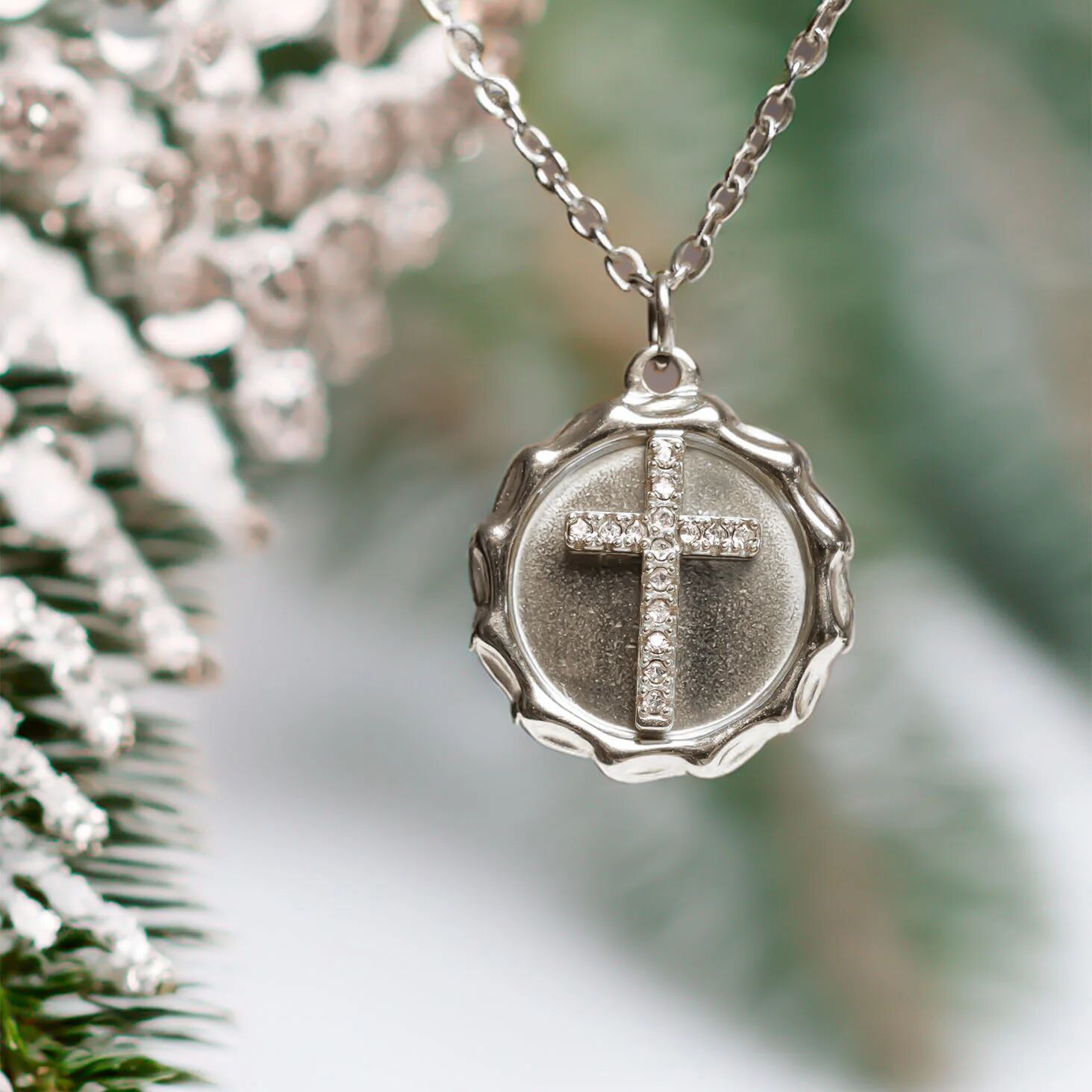 18K Gold PVD Stainless Steel Stone Cross Pendant