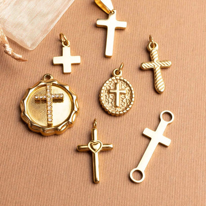 18K Gold PVD Stainless Steel Stone Cross Pendant