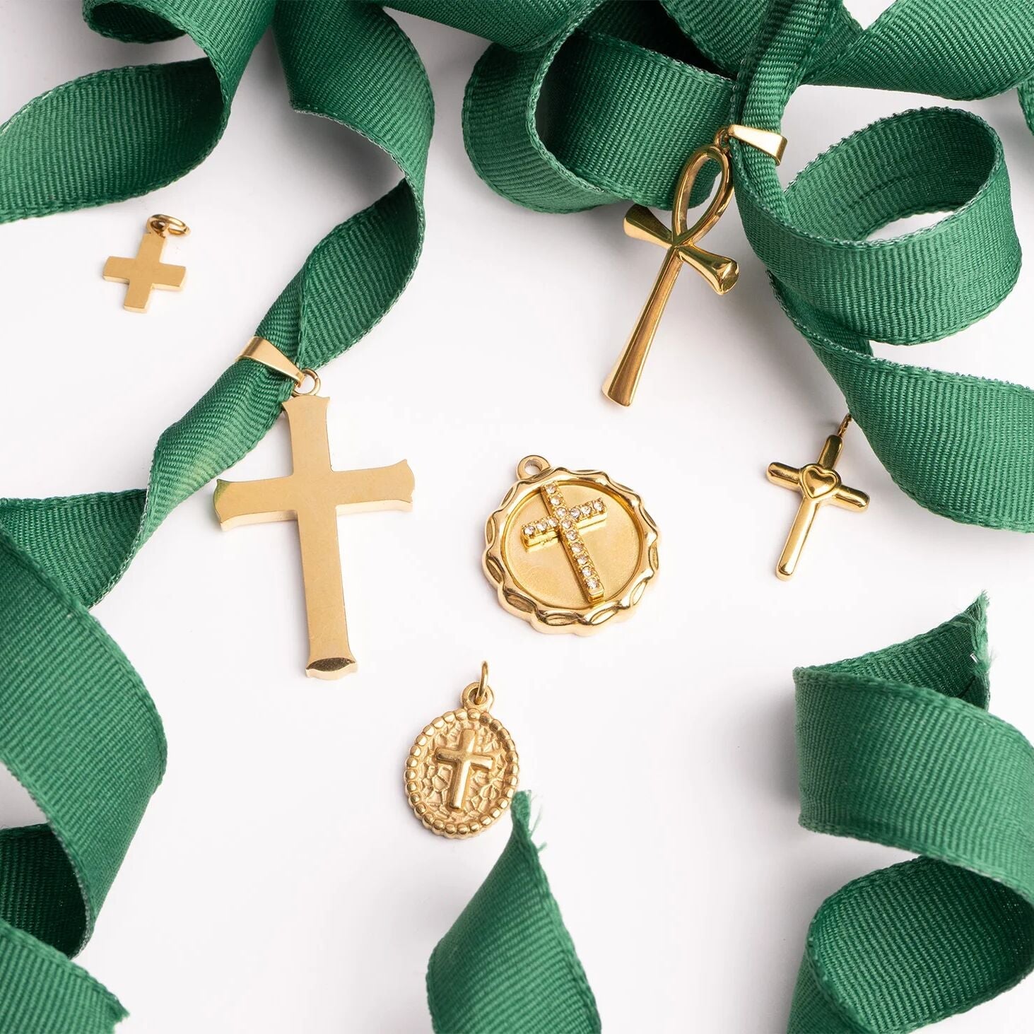 18K Gold PVD Stainless Steel Stone Cross Pendant