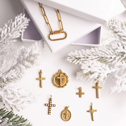 18K Gold PVD Stainless Steel Stone Cross Pendant