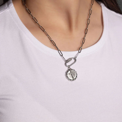 18K Gold PVD Stainless Steel Stone Cross Pendant