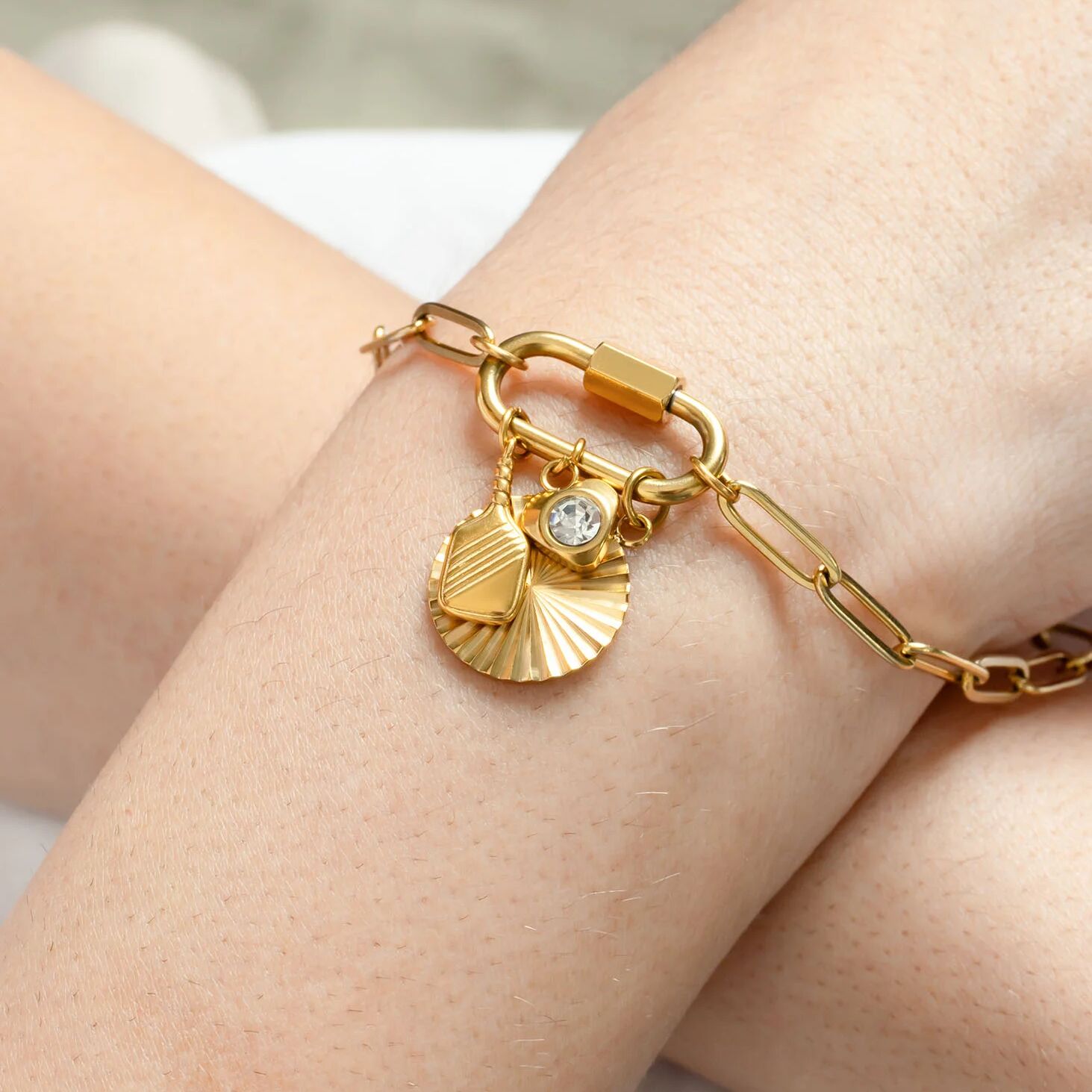 18K Gold PVD Stainless Steel Round Sunburst Charm