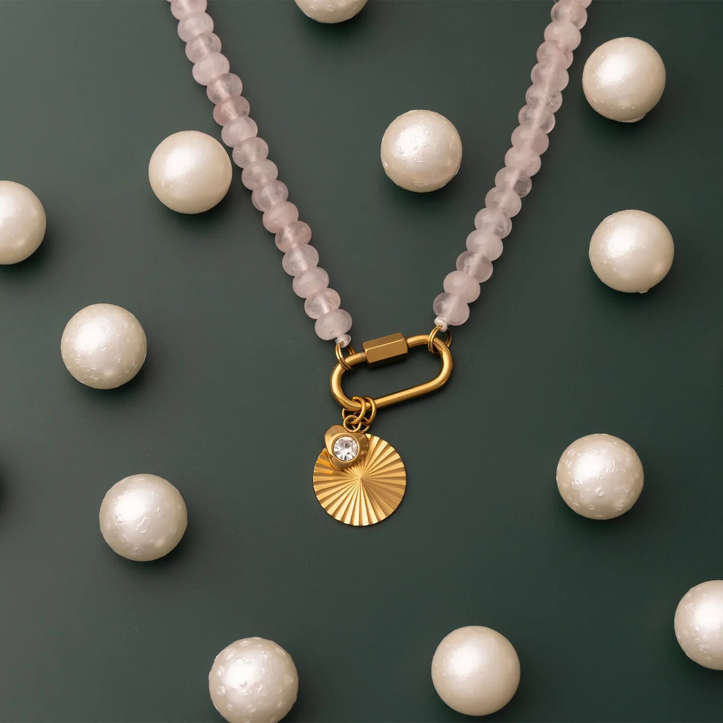 18K Gold PVD Stainless Steel Round Sunburst Charm