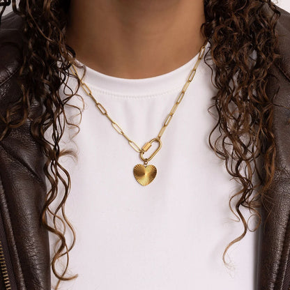 18K Gold PVD Stainless Steel Sunburst Heart Charm