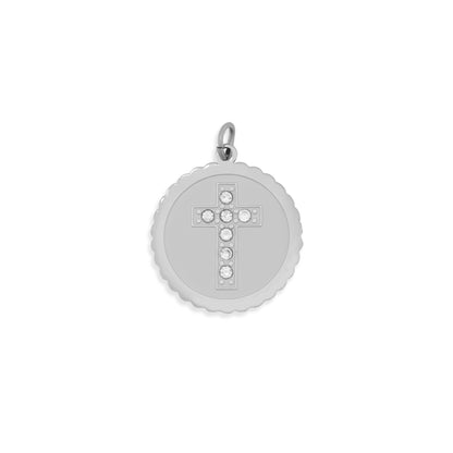 18K Gold PVD Stainless Steel Stone Cross Circle Charm