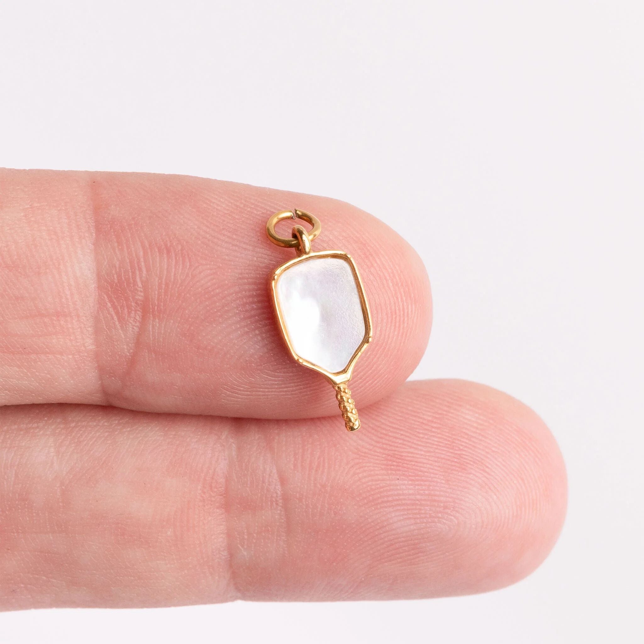 18K Gold PVD Stainless Steel Mother Of Pearl Pickleball Charm