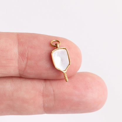 18K Gold PVD Stainless Steel Mother Of Pearl Pickleball Charm