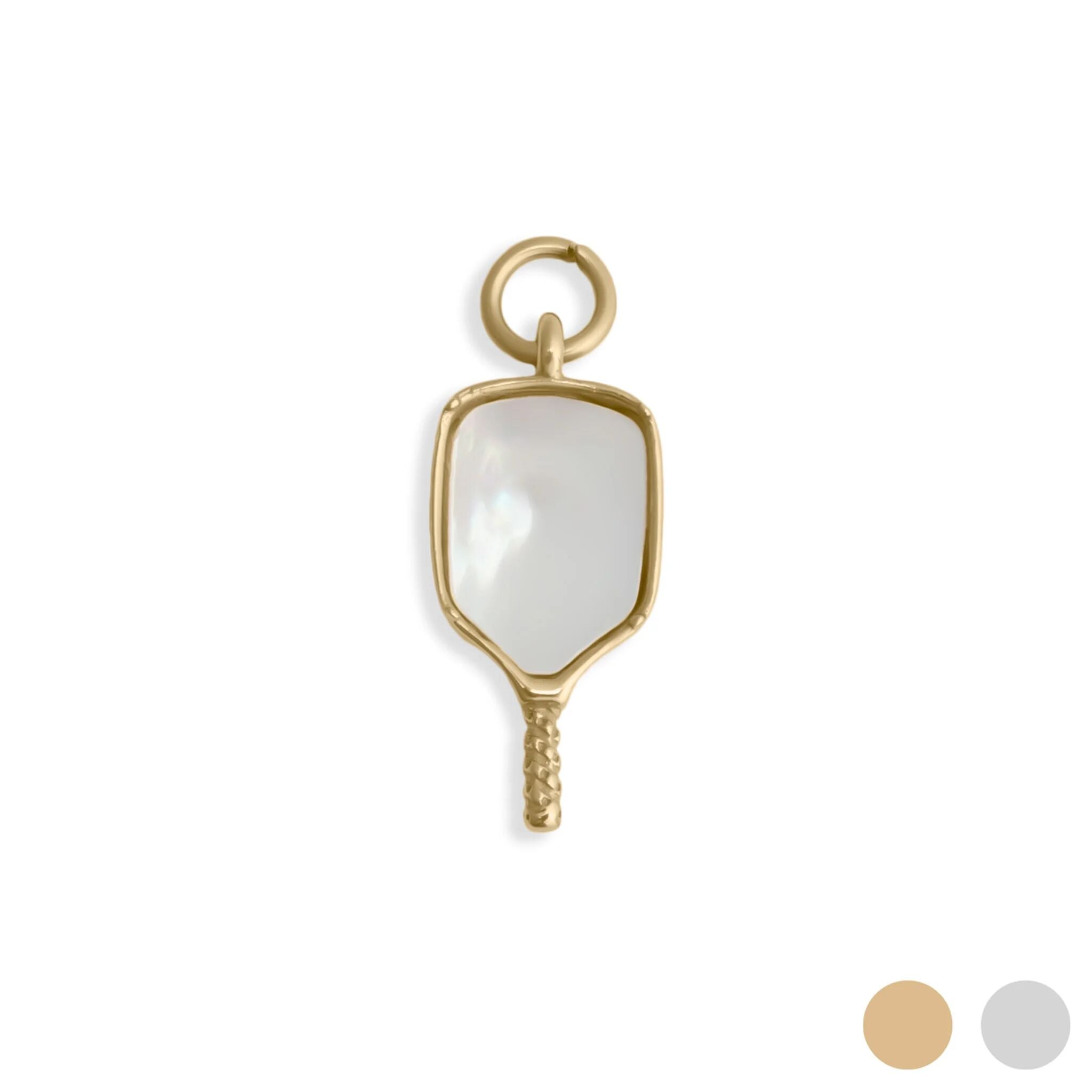 18K Gold PVD Stainless Steel Mother Of Pearl Pickleball Charm