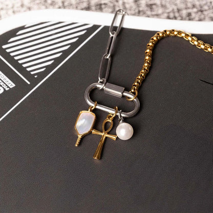 18K Gold PVD Stainless Steel Mother Of Pearl Pickleball Charm