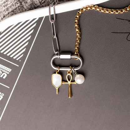 18K Gold PVD Stainless Steel Mother Of Pearl Pickleball Charm