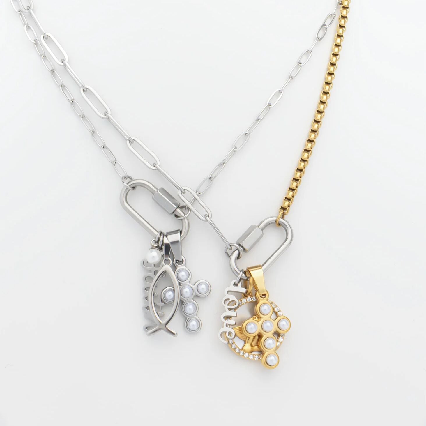 18K Gold PVD Stainless Steel Pearl Cross Charm