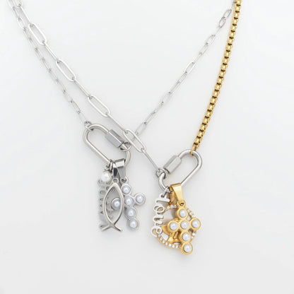 18K Gold PVD Stainless Steel Pearl Cross Charm