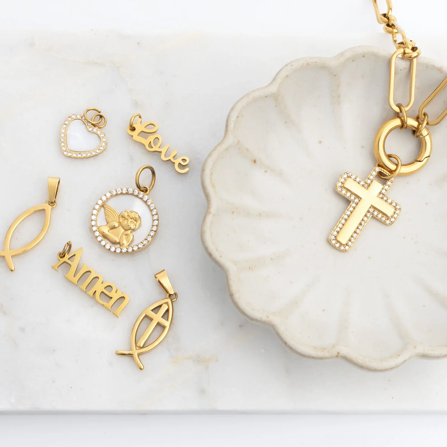 18K Gold PVD Stainless Steel Amen Word Charm