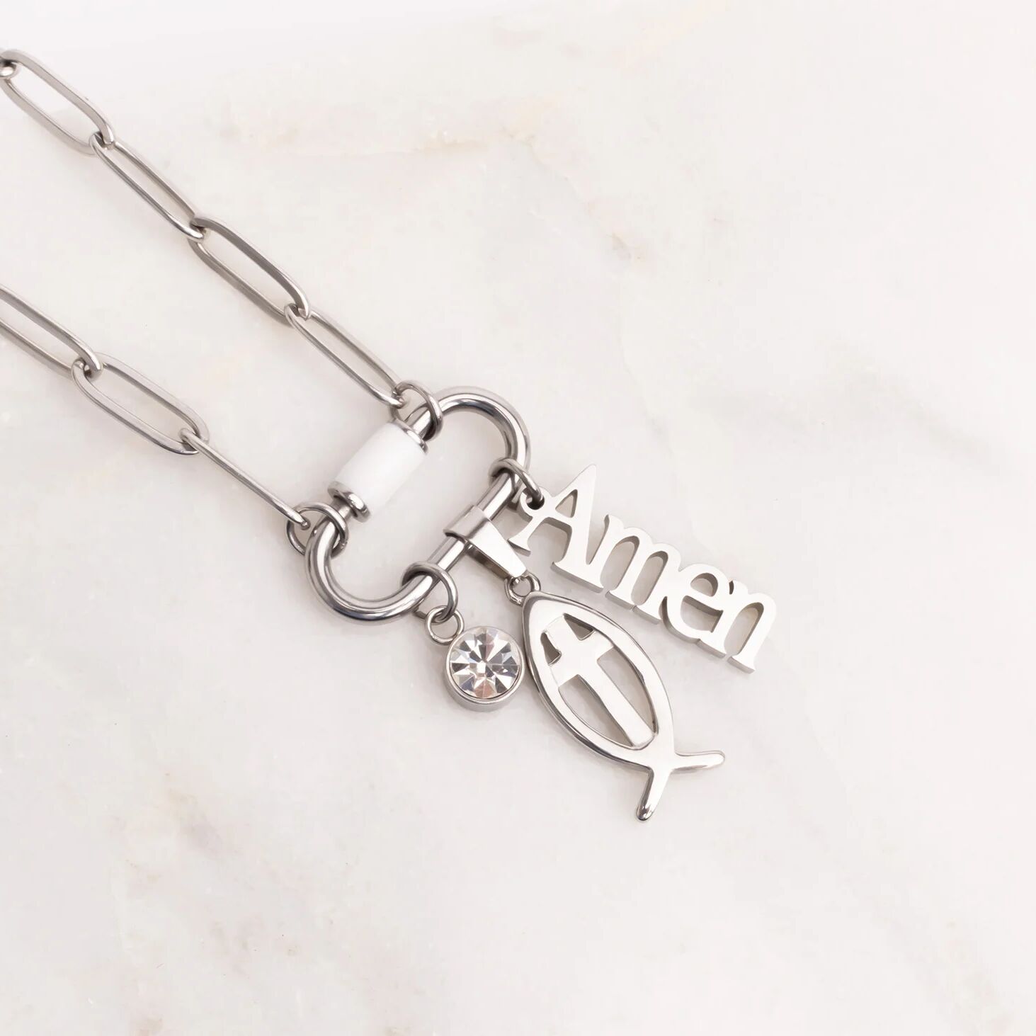 18K Gold PVD Stainless Steel Fish Charm with Cross Center