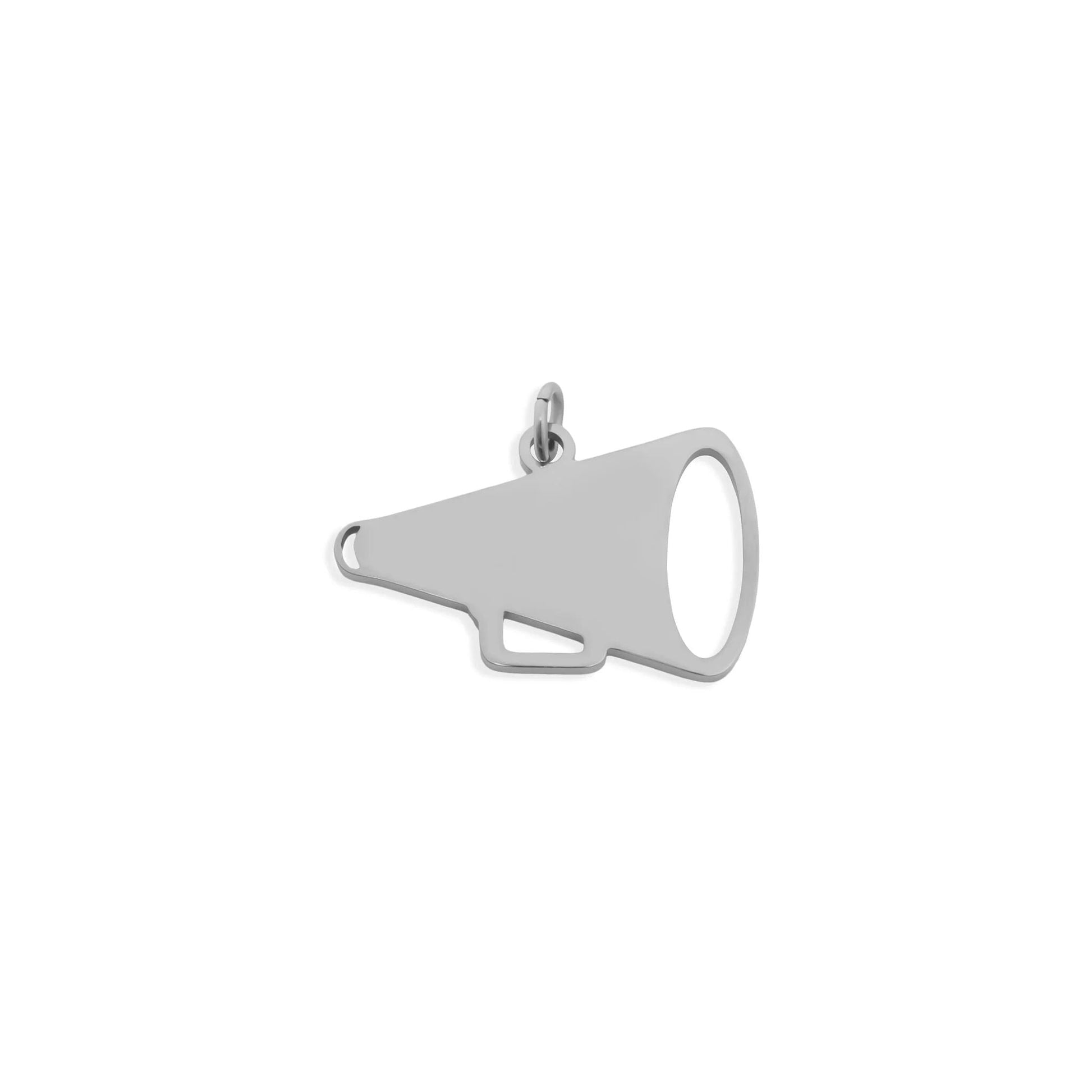 Silver megaphone pendant on a white background