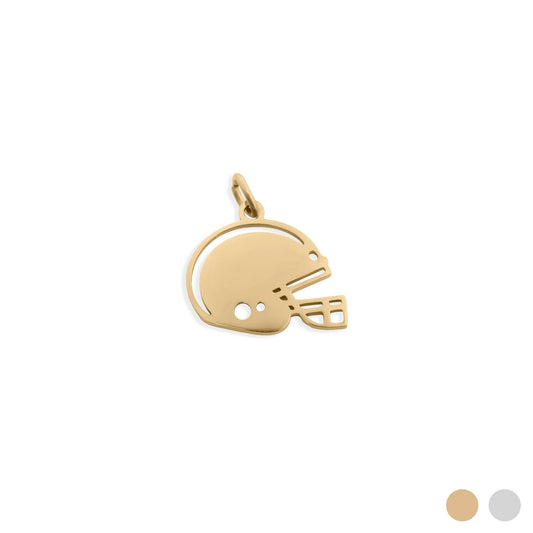 Gold helmet-shaped pendant on a white background