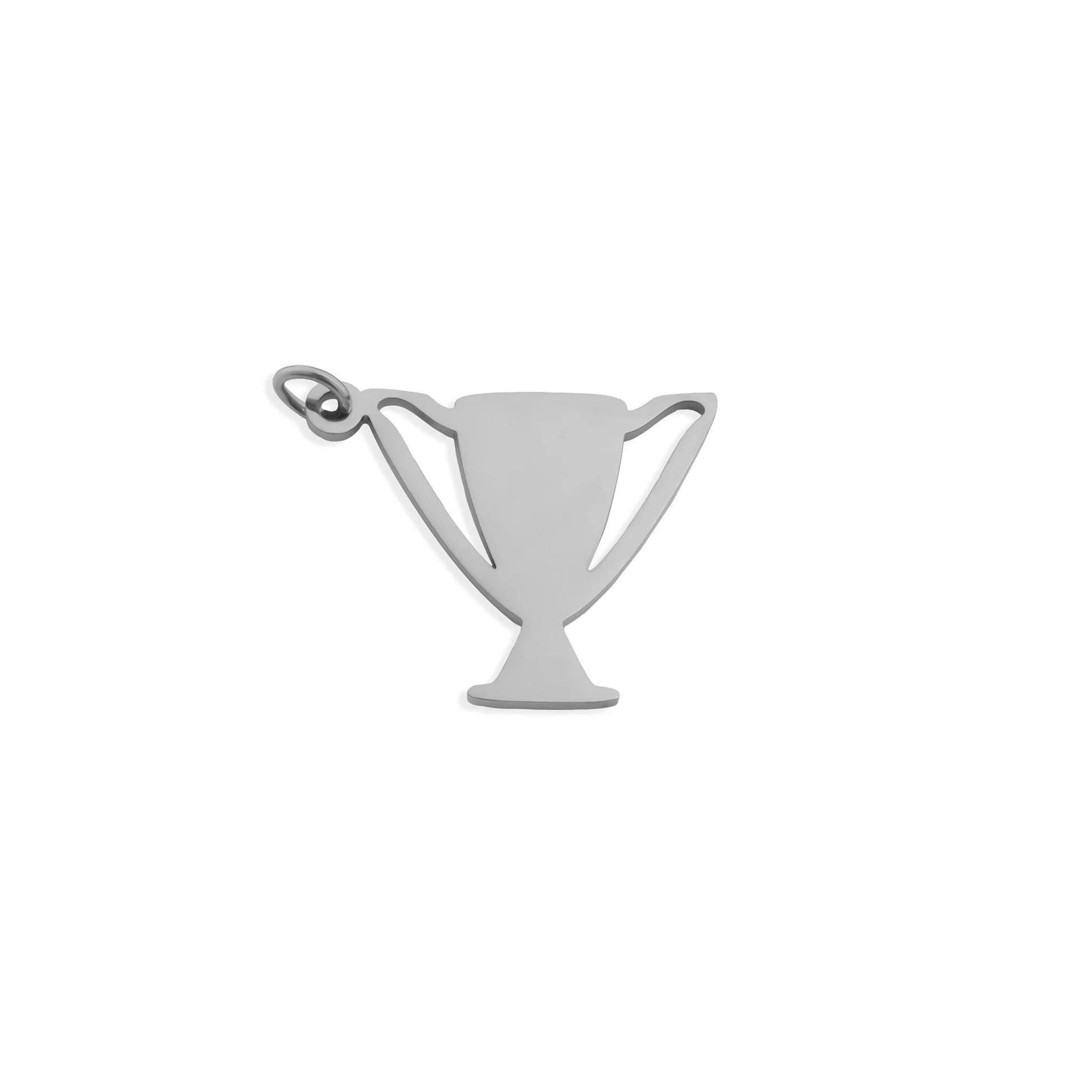 Silver trophy-shaped pendant on a white background